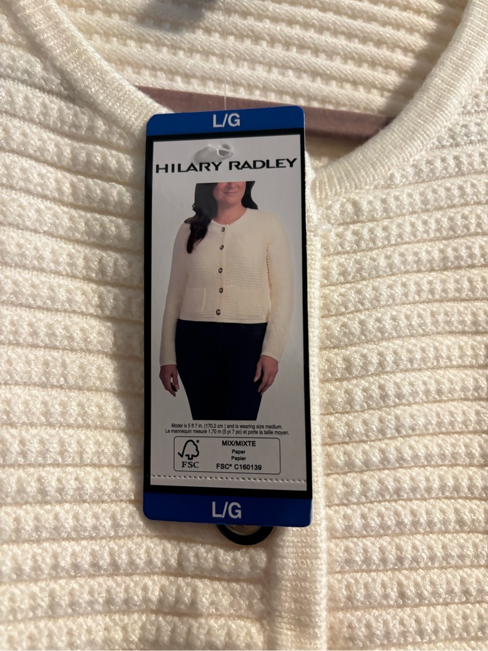 Hilary Radley Cream Button-Front Textured Crewneck Cardigan